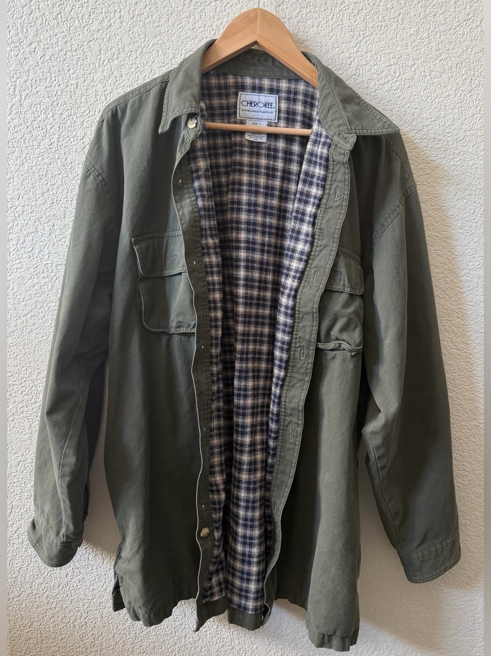Cherokee Vintage Men’s Large Green Cotton Lined Plaid Work Utility Field Coat